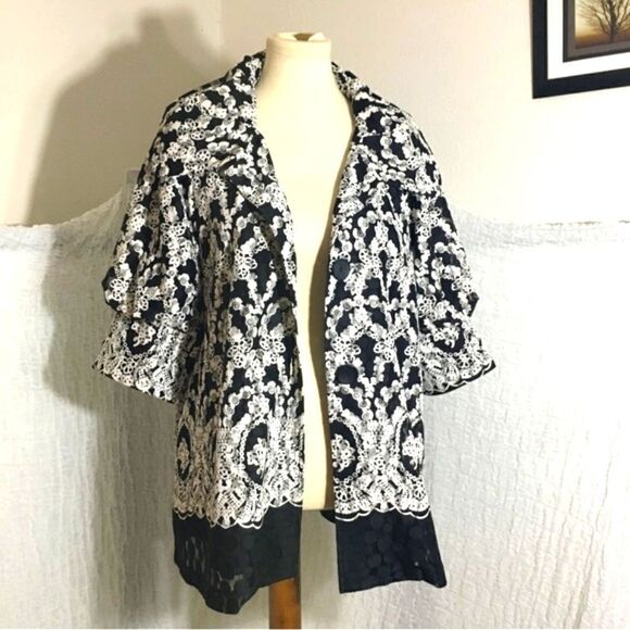 Saint Gil Paris Black & White Print Cardigan Size L - Picture 7 of 14